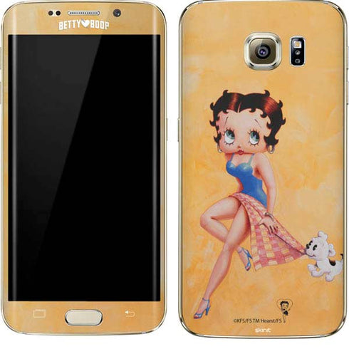Betty Boop With Puppy Orange Background Galaxy S7 Edge Skin