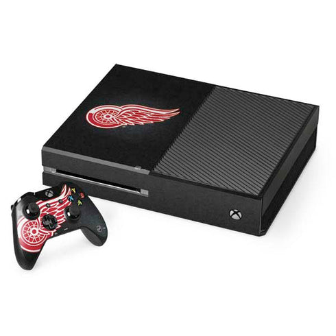 NHL Detroit Red Wings Black Background Xbox One Console and Controller Bundle Skin
