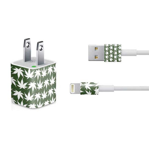 Marijuana Leaf White Pattern iPhone Charger (5W USB) Skin