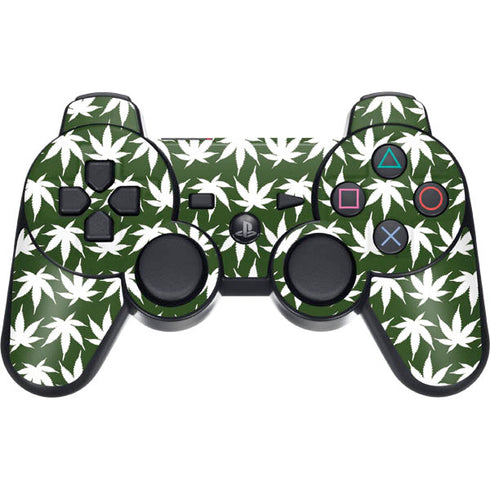 Marijuana Leaf White Pattern PS3 Dual Shock wireless controller Skin
