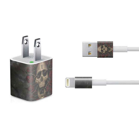 Liquid Blue Skull Entwined with Roses iPhone Charger (5W USB) Skin