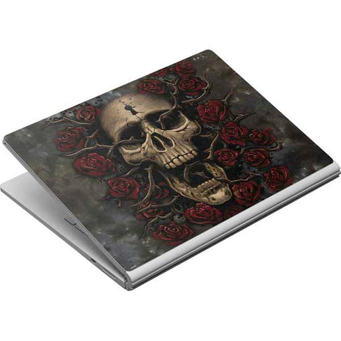 Liquid Blue Skull Entwined with Roses Surface Book Skin