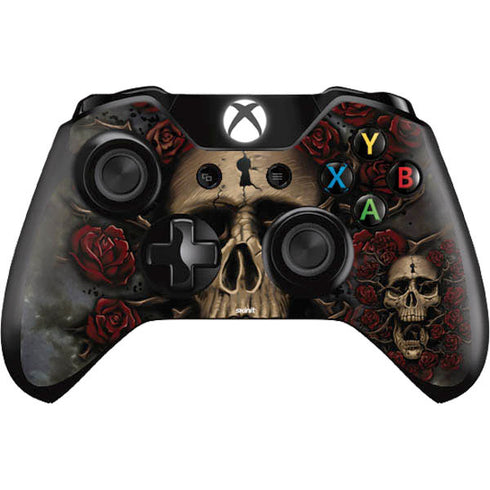 Liquid Blue Skull Entwined with Roses Xbox One Controller Skin