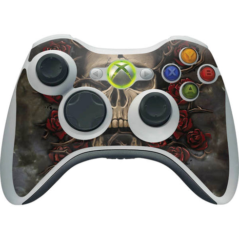 Liquid Blue Skull Entwined with Roses Xbox 360 Wireless Controller Skin