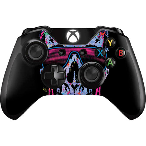 Liquid Blue Neon Skull with Glasses Xbox One Controller Skin