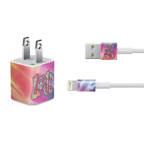Liquid Blue Tie Dye Peace & Love iPhone Charger (5W USB) Skin