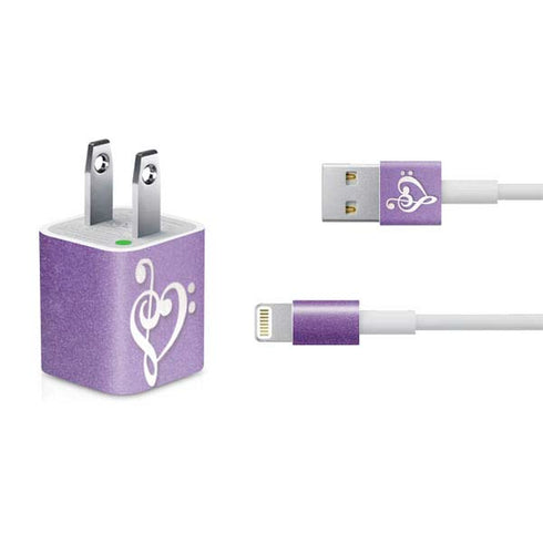 Purple Glitter Musical Heart iPhone Charger (5W USB) Skin