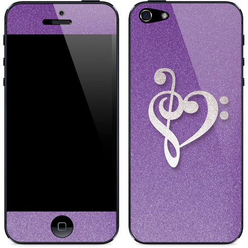 Purple Glitter Musical Heart iPhone 5/5s/5SE Skin