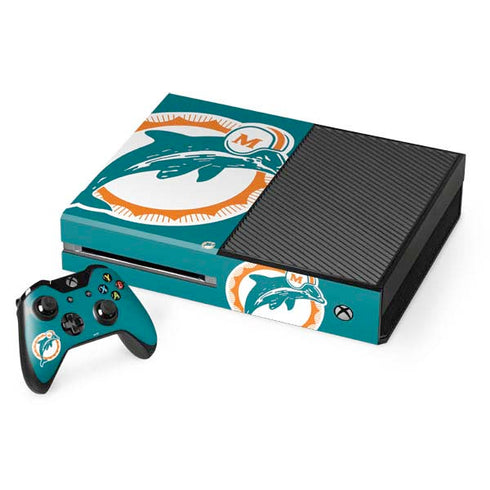 NFL Miami Dolphins Retro Logo Xbox One Console and Controller Bundle Skin