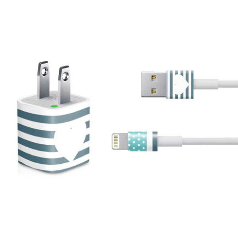 Polka Dots and Stripes Heart in Blue iPhone Charger (5W USB) Skin