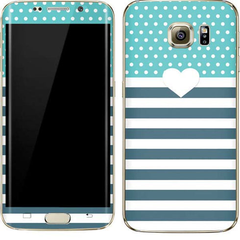 Polka Dots and Stripes Heart in Blue Galaxy S7 Edge Skin