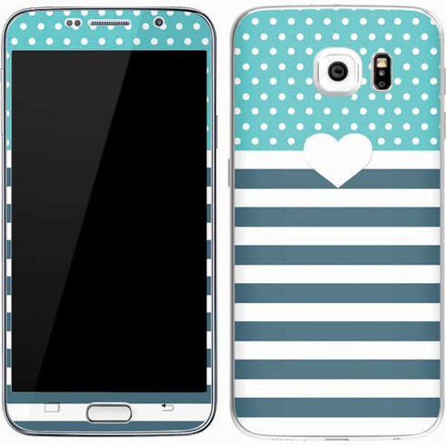 Polka Dots and Stripes Heart in Blue Galaxy S7 Skin