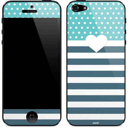 Polka Dots and Stripes Heart in Blue iPhone 5/5s/5SE Skin