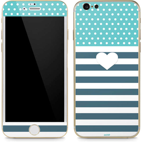 Polka Dots and Stripes Heart in Blue iPhone 6/6s Skin