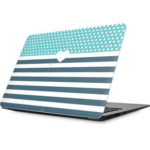 Polka Dots and Stripes Heart in Blue Apple MacBook Skin