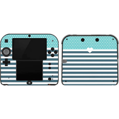 Polka Dots and Stripes Heart in Blue Nintendo 2DS Skin