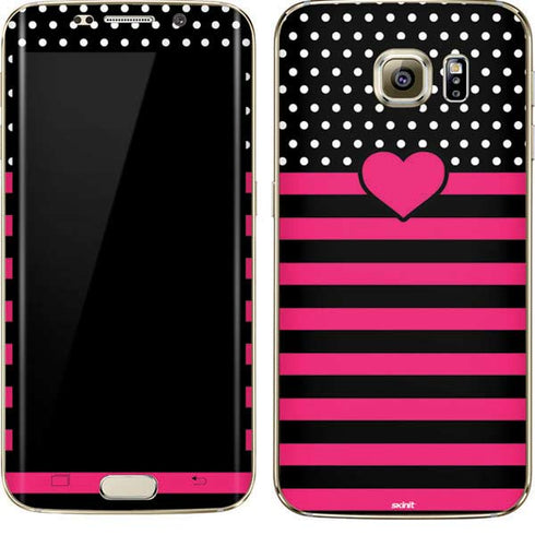 Polka Dots and Stripes Heart in Pink Galaxy S7 Edge Skin