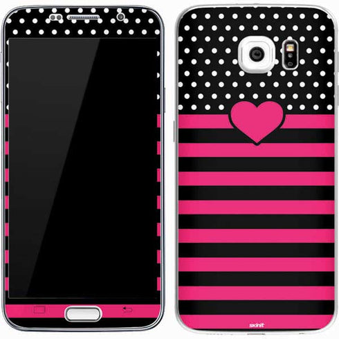 Polka Dots and Stripes Heart in Pink Galaxy S7 Skin
