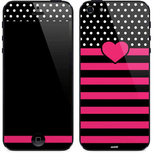 Polka Dots and Stripes Heart in Pink iPhone 5/5s/5SE Skin