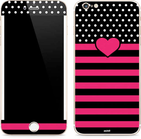 Polka Dots and Stripes Heart in Pink iPhone 6/6s Plus Skin