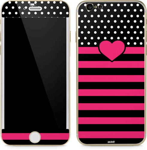 Polka Dots and Stripes Heart in Pink iPhone 6/6s Skin