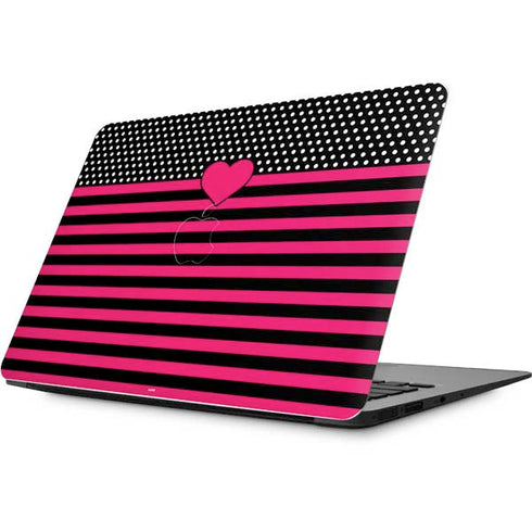 Polka Dots and Stripes Heart in Pink Apple MacBook Skin