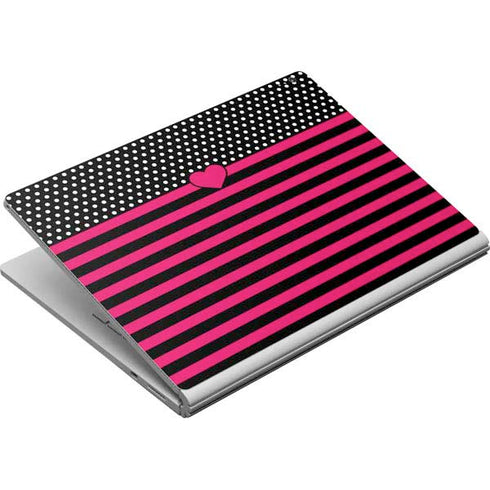 Polka Dots and Stripes Heart in Pink Surface Book Skin