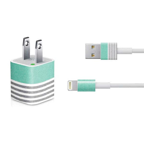 Teal and Grey Stripes iPhone Charger (5W USB) Skin