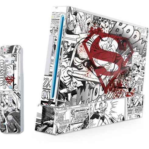 DC Comics Superman Comic Pattern Logo in Red Wii (Includes 1 Controller) Skin