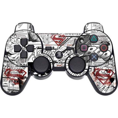 DC Comics Superman Comic Pattern Logo in Red PS3 Dual Shock wireless controller Skin