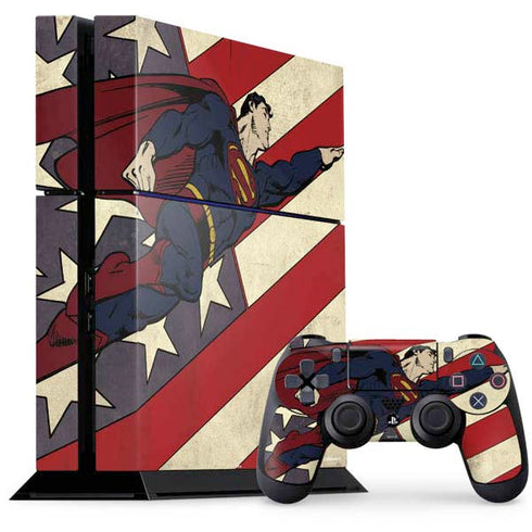 DC Comics Superman Vintage Pose American Flag PS4 Console and Controller Bundle Skin