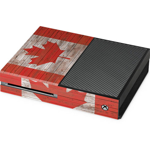 Canadian Flag Dark Wood Xbox One Console Skin
