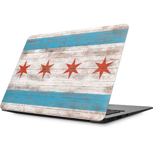 Chicago Flag Dark Wood Apple MacBook Skin