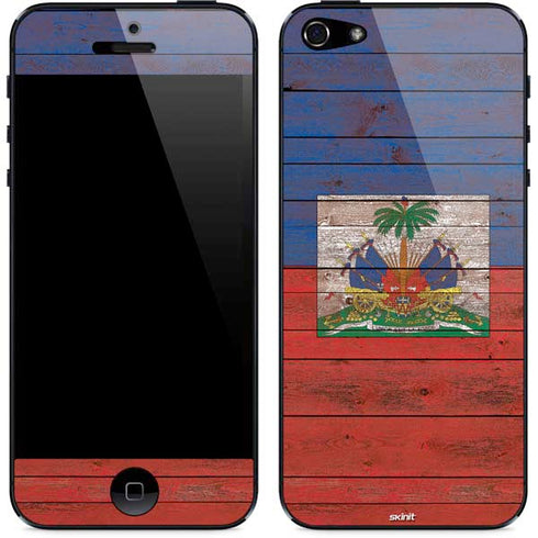 Haiti Flag Dark Wood iPhone 5/5s/5SE Skin