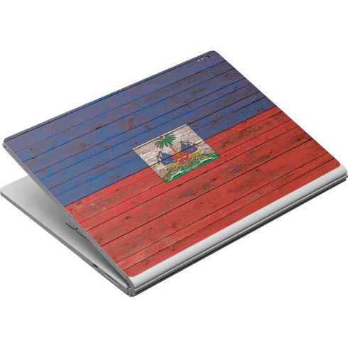 Haiti Flag Dark Wood Surface Book Skin