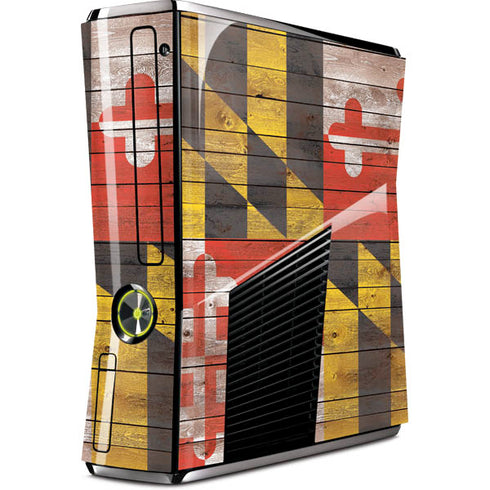 Maryland Flag Dark Wood Xbox 360 Slim (2010) Skin