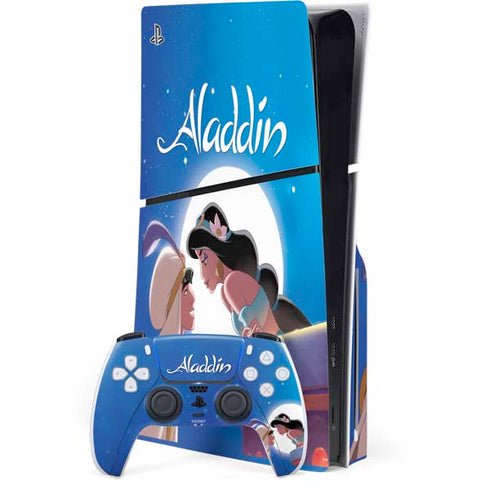 Disney Aladdin and Princess Jasmine Kiss PS5 Slim Disk Bundle Skin