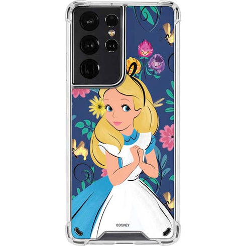 Disney Alice in Wonderland (animated) Floral Print Galaxy S21 Ultra 5G Clear Case
