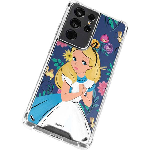 Disney Alice in Wonderland (animated) Floral Print Galaxy S21 Ultra 5G Clear Case