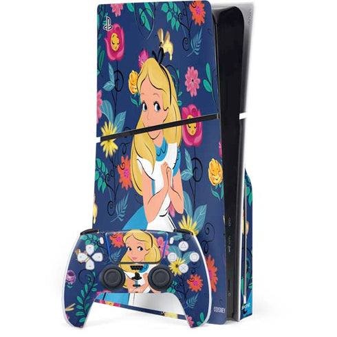 Disney Alice in Wonderland (animated) Floral Print PS5 Slim Disk Bundle Skin