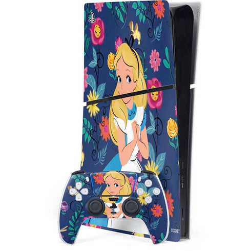 Disney Alice in Wonderland (animated) Floral Print PS5 Slim Digital Edition Console Skin