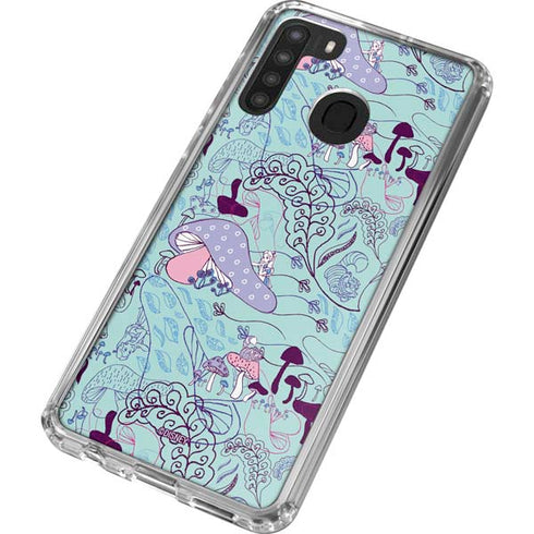 Disney Alice in Wonderland (animated) Mushrooms Print Pattern Galaxy A21 Clear Case