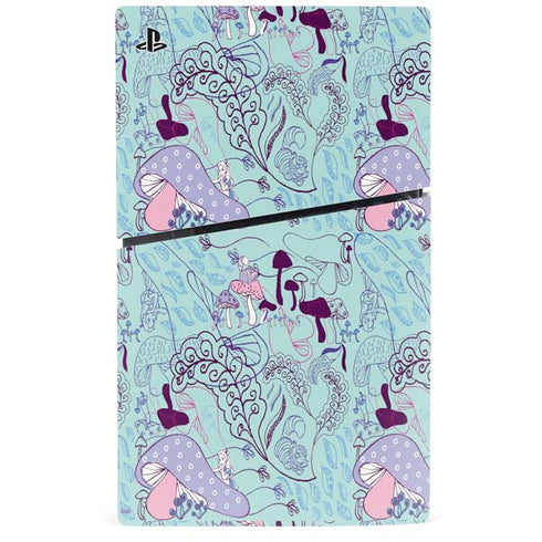 Disney Alice in Wonderland (animated) Mushrooms Print Pattern PS5 Slim Disk Bundle Skin