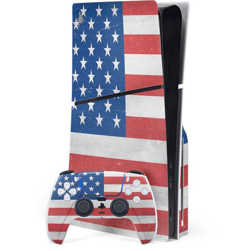 American Flag Distressed PS5 Slim Disk Bundle Skin