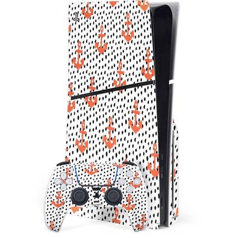 Bouffants and Broken Hearts Anchors and Dots PS5 Slim Disk Bundle Skin