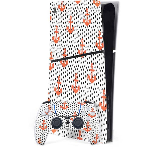 Bouffants and Broken Hearts Anchors and Dots PS5 Slim Digital Edition Console Skin