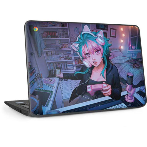 Anime Catgirl Gamer Nerd by Ivy Dolamore HP Chromebook Skin