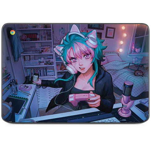 Anime Catgirl Gamer Nerd by Ivy Dolamore HP Chromebook Skin