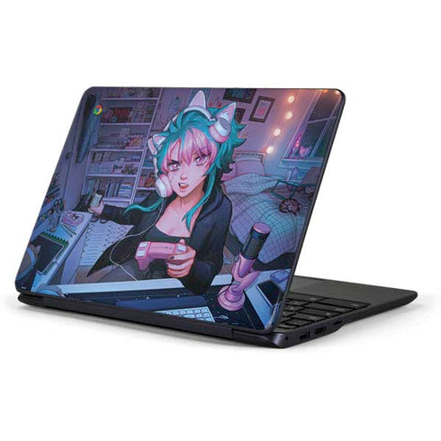 Anime Catgirl Gamer Nerd by Ivy Dolamore Samsung Chromebook Skin