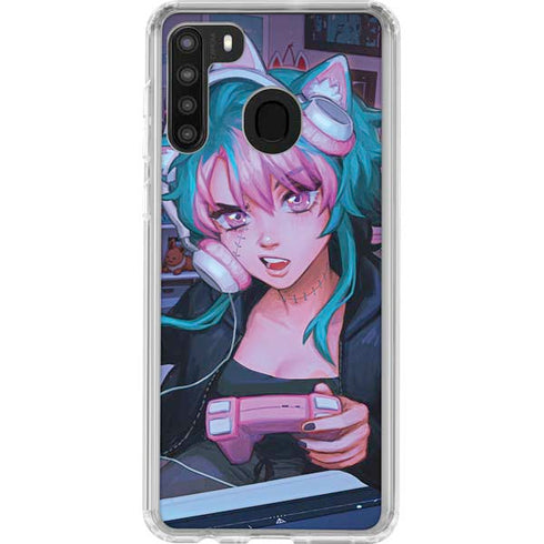 Anime Catgirl Gamer Nerd by Ivy Dolamore Galaxy A21 Clear Case